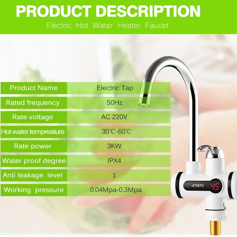 Instant Electric Water Heater Tap With LED Temperature Display